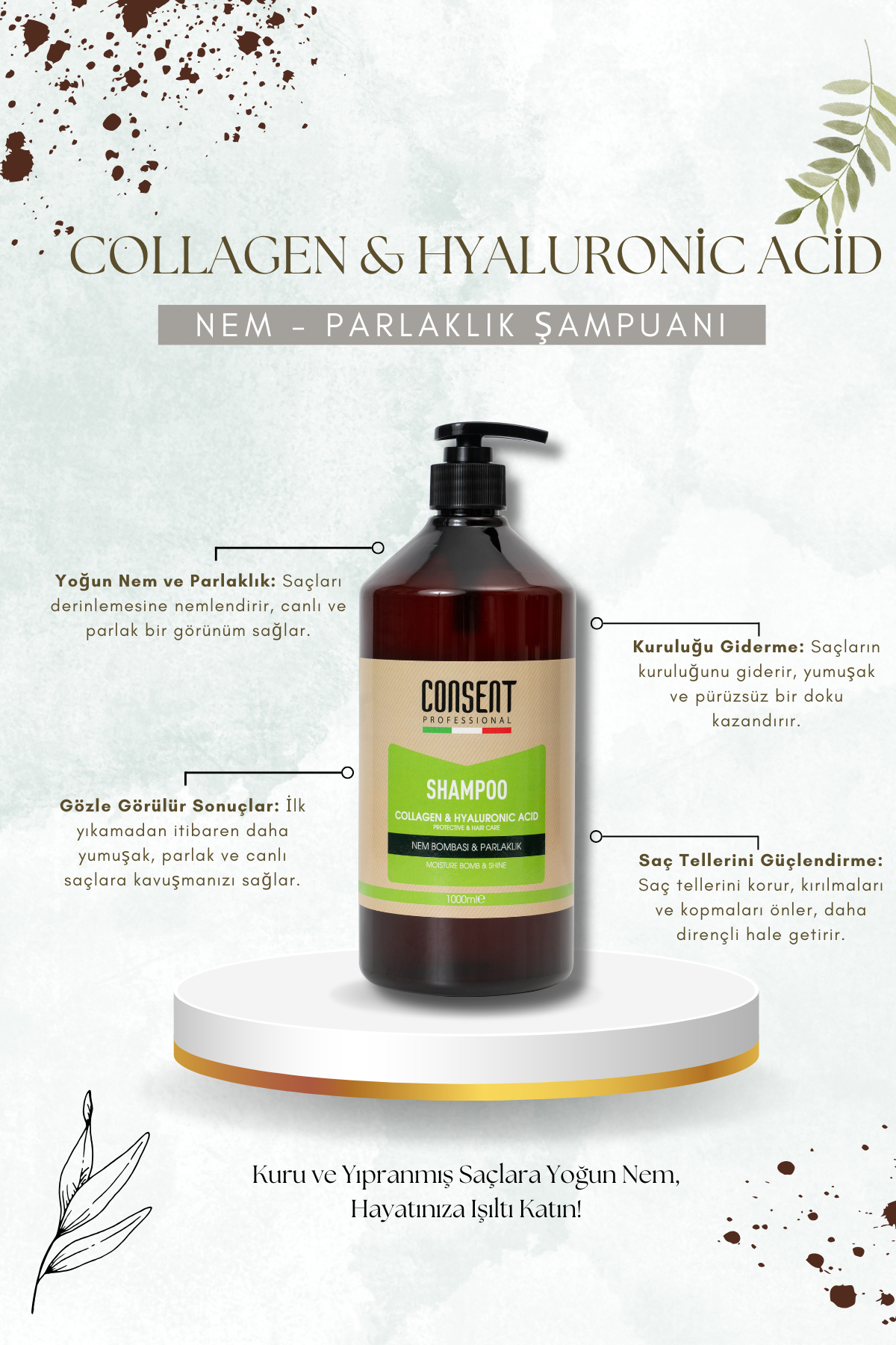 COLLAGEN & HYALURONIC ACID SHAMPOO 1000 ML (NEM BOMBASI & PARLAKLIK)